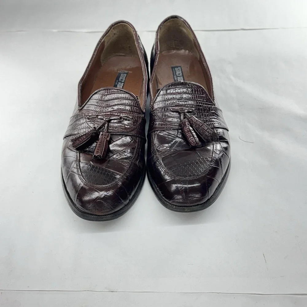 Stacy Adams Genuine Snake Loafer 10M Cognac Burgundy Leather Tassel Dress Shoes